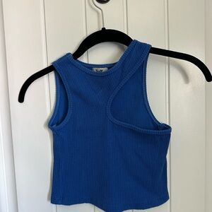 Blue Asymmetry Ribbed Women's Tank Top